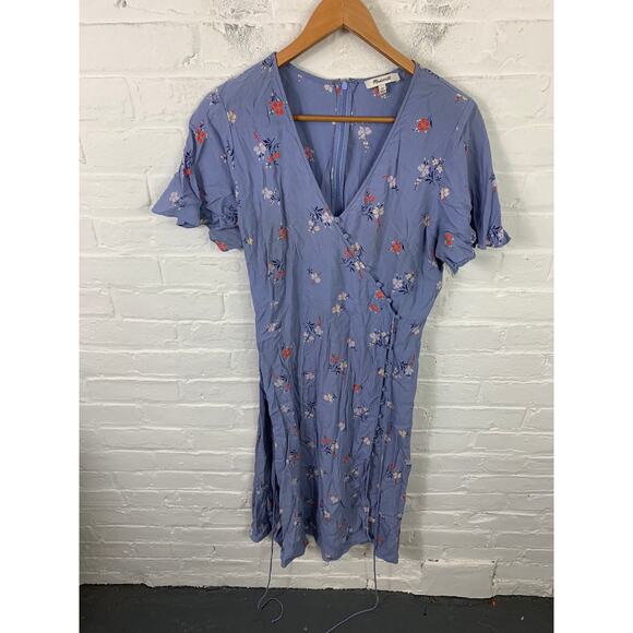 Madewell Women's Button-Wrap Midi Dress in Aloha Flower Rainwashed Peri Size 14 - Picture 4 of 8